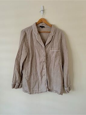 Quince Beige Linen PJ Shirt with White Piping M